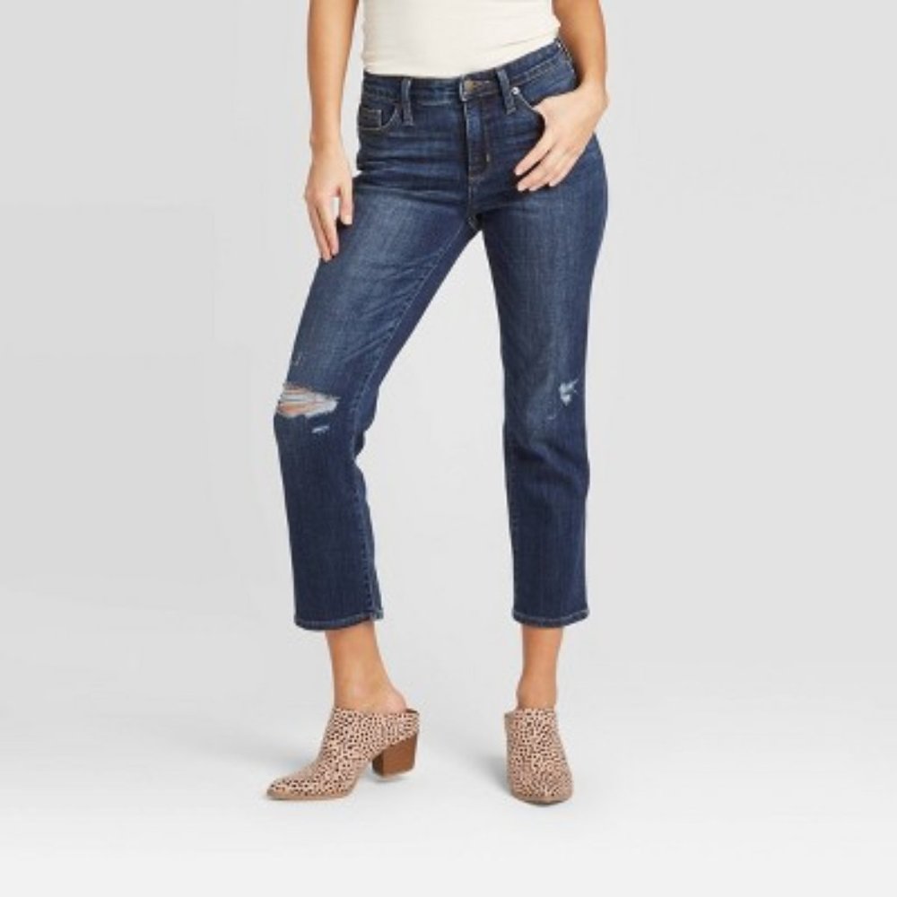 High-Rise Cropped Distressed Straight Jeans - NWT